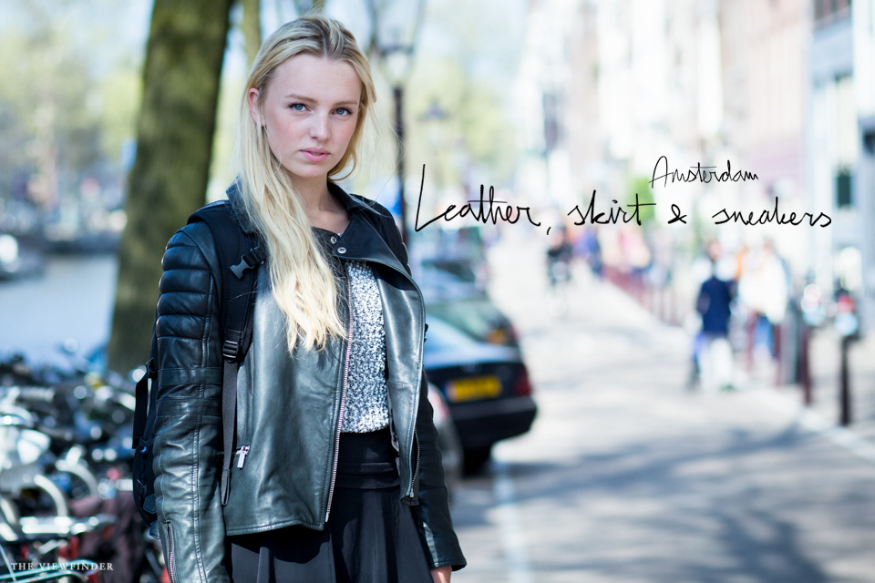 leather, skirt & sneakers street style fashion women amsterdam model | ©THE VIEWFINDER-7032 title