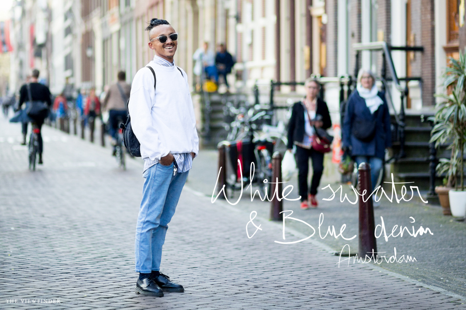 white sweater & blue denim street style amsterdam fashion menswear | ©THE VIEWFINDER-7180 title